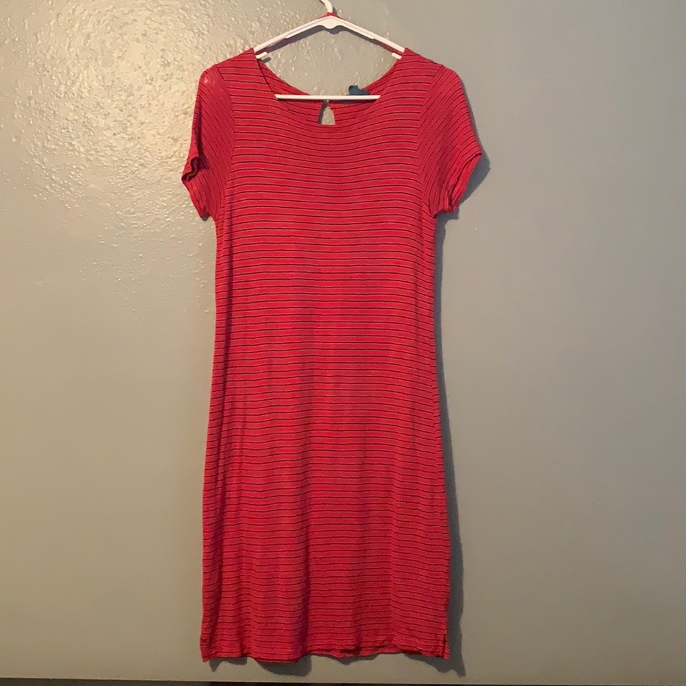 Red and blue striped dress